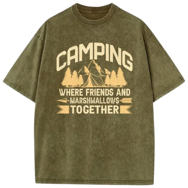 Camping Where Friends And Marshmallows Together Vintage Washed Tshirts Gift For Fan