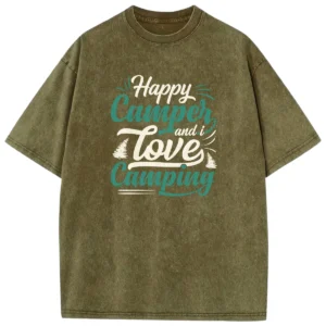 Happy Camper And I Love Camping Washed Tshirts Gift For Fan