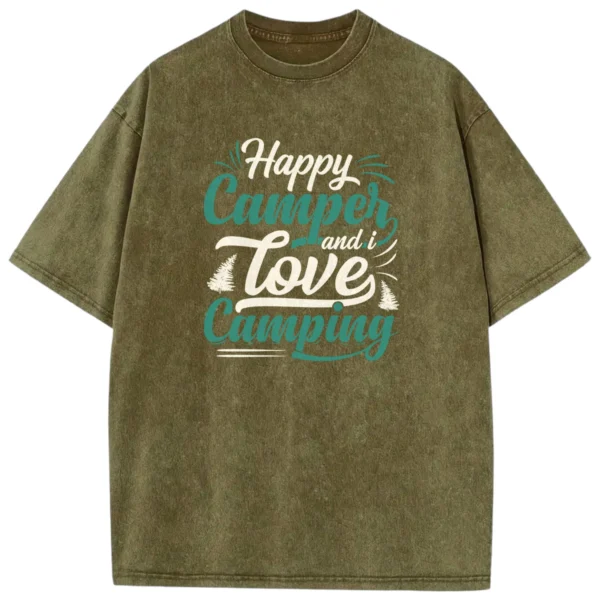 Happy Camper And I Love Camping Washed Tshirts Gift For Fan
