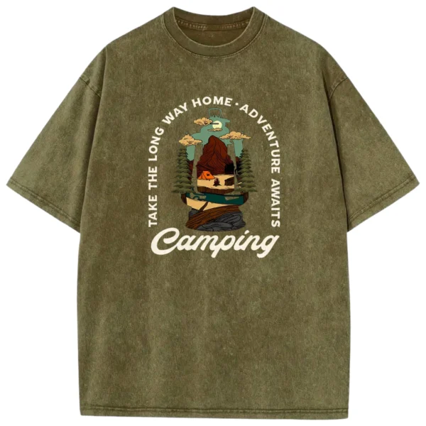 Take The Long Way Home Adventure Awaits Camping Washed Tshirts Gift For Fan