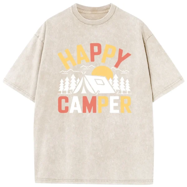 Happy Camper Vintage Washed Tshirts Gift For Fan