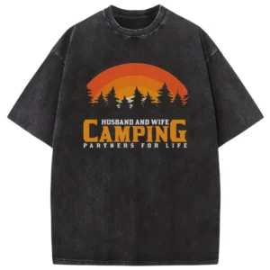 Husband And Wife Camping Partners For Life Washed Tshirts Gift For Fan