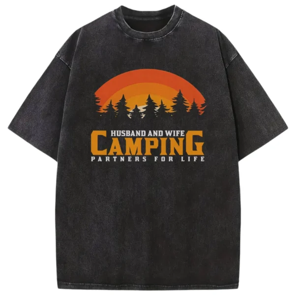 Husband And Wife Camping Partners For Life Washed Tshirts Gift For Fan