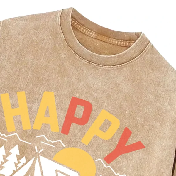 Happy Camper Vintage Washed Tshirts Gift For Fan