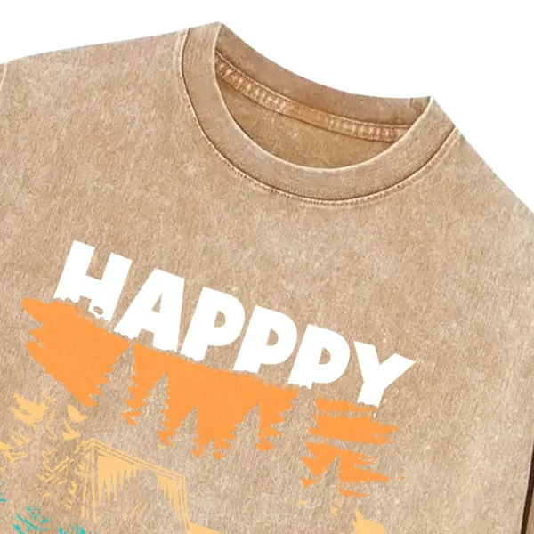 Happy Camping Washed Tshirts Gift For Fan