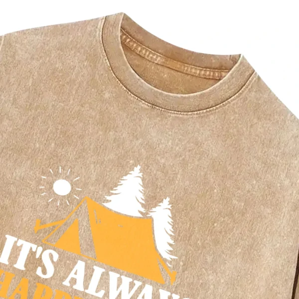 It’s Always Happy Hour When I’m Camping Washed Tshirts Gift For Fan