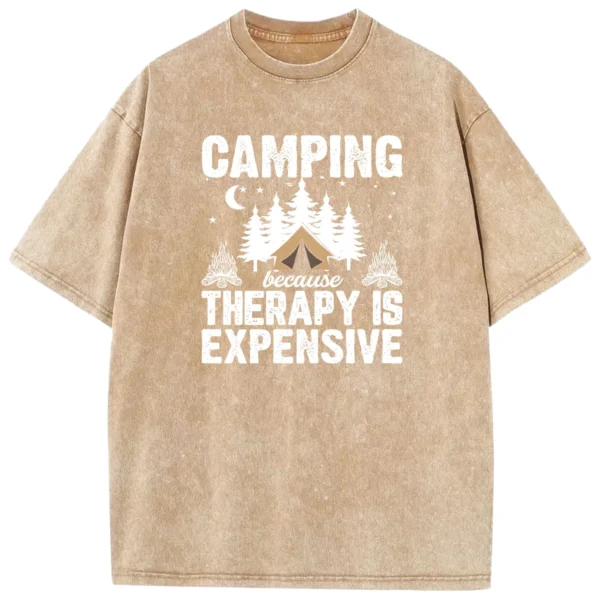 Camping Because Therapy Is Expensive Vintage Washed Tshirts Gift For Fan