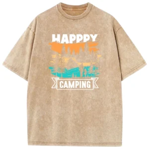 Happy Camping Washed Tshirts Gift For Fan