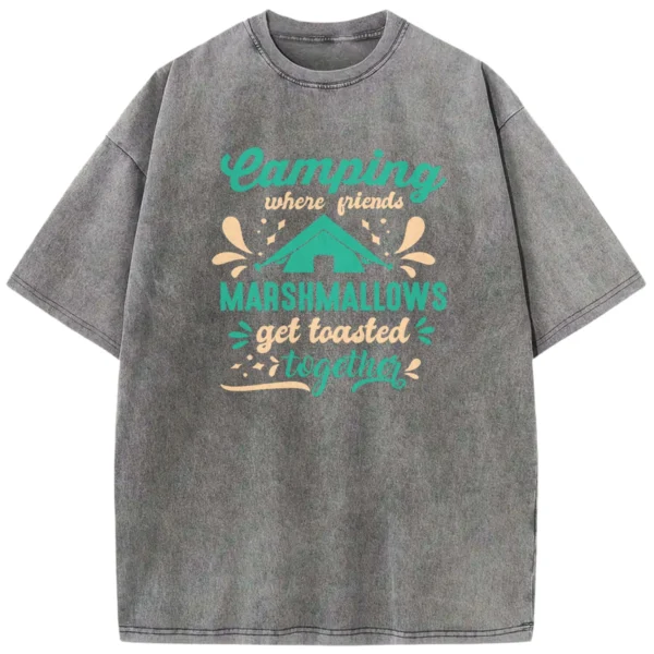 Camping Where Friends Marshmallows Get Toasted Together Washed Tshirts Gift For Fan