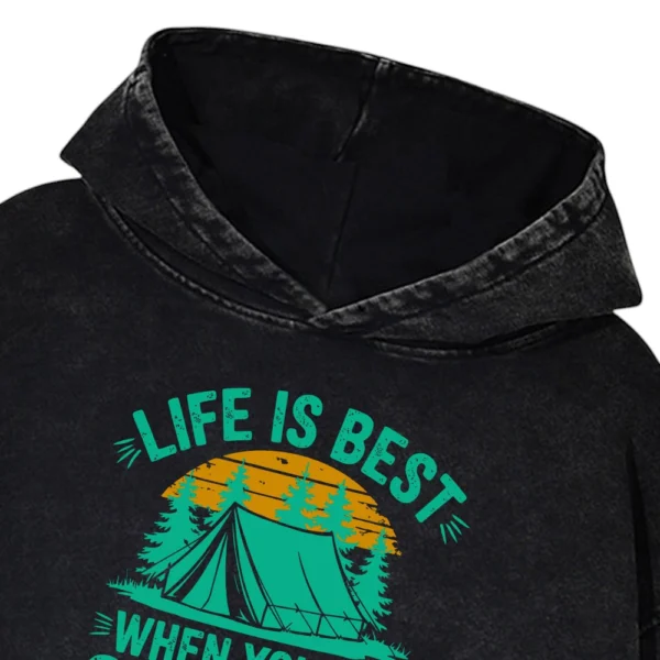 Life Is Best When You’re Camping Vintage Washed Pullover Hoodie Gift For Fan
