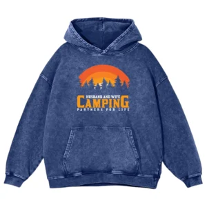 Husband And Wife Camping Partners For Life Washed Pullover Hoodie Gift For Fan