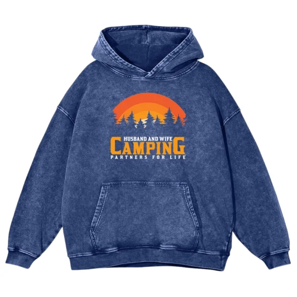 Husband And Wife Camping Partners For Life Washed Pullover Hoodie Gift For Fan