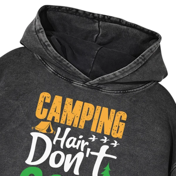 Camping Hair Don’t Care Washed Pullover Hoodie Gift For Fan