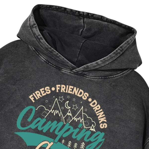 Fires Friends Drinks Camping Crew Washed Pullover Hoodie Gift For Fan