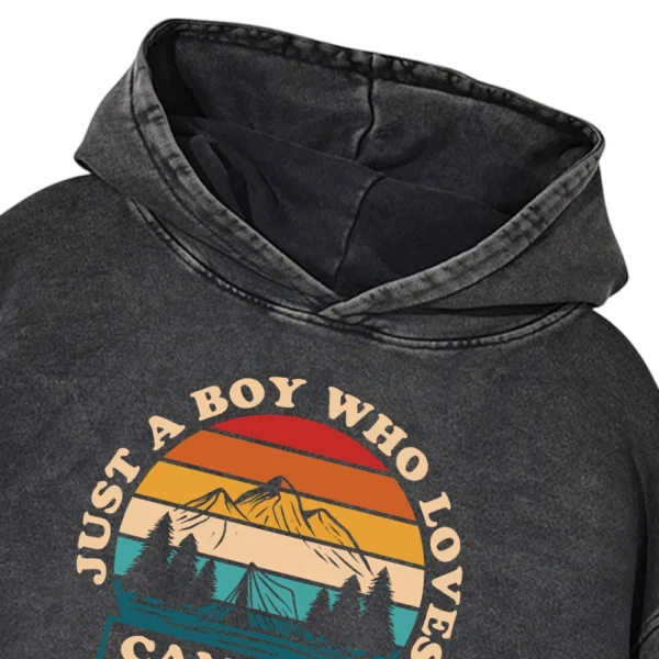Just A Boy Who Loves Camping Washed Pullover Hoodie Gift For Fan
