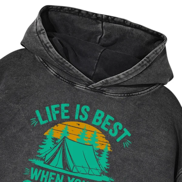 Life Is Best When You’re Camping Vintage Washed Pullover Hoodie Gift For Fan