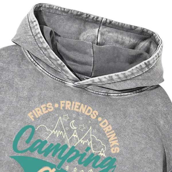 Fires Friends Drinks Camping Crew Washed Pullover Hoodie Gift For Fan