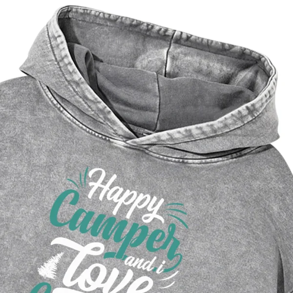Happy Camper And I Love Camping Washed Pullover Hoodie Gift For Fan