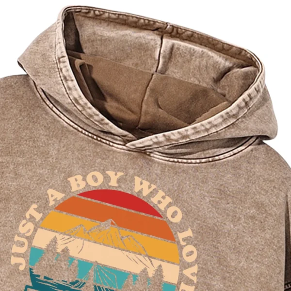 Just A Boy Who Loves Camping Washed Pullover Hoodie Gift For Fan