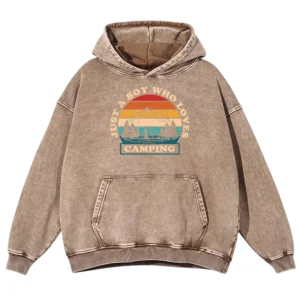 Just A Boy Who Loves Camping Washed Pullover Hoodie Gift For Fan