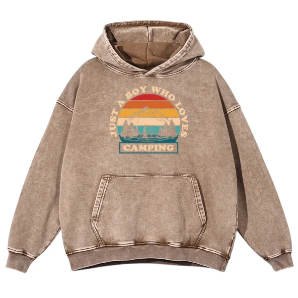 Just A Boy Who Loves Camping Washed Pullover Hoodie Gift For Fan