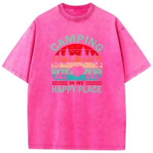 Camping Is My Happy Place Vintage Washed Tshirts Gift For Fan