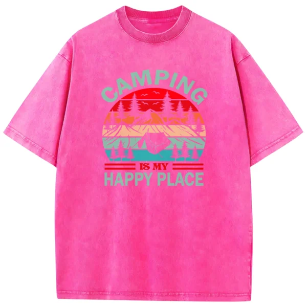Camping Is My Happy Place Vintage Washed Tshirts Gift For Fan
