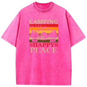 Camping Is My Happy Place Washed Tshirts Gift For Fan
