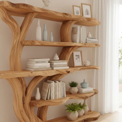 Handcrafted Tree Branch Bookshelf – Solid Wood Tree Branch Wall Shelf2