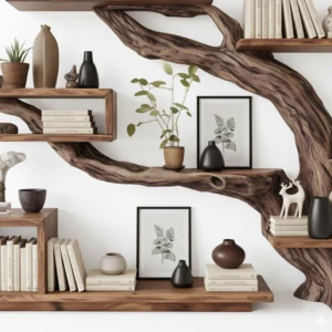 Rustic Christmas Tree Bookshelf – Handcrafted Solid Wood Wall Display2