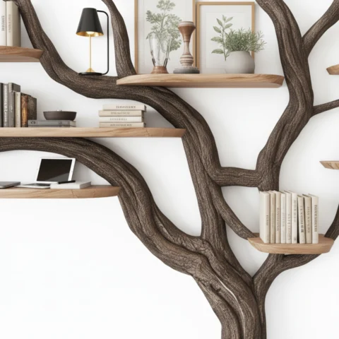 Tree Bookshelf – Handcrafted Solid Wood Wall-Mounted Bookcase2
