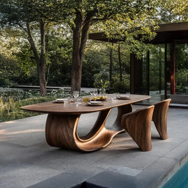 Artisan Sculptural Infinity - Handcrafted Solid Wood Dining Masterpiece