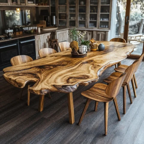 Handcrafted Live-Edge Solid Wood Dining Table