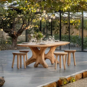 Rooted Elegance - Handcrafted Solid Monkey Pod Sculptural Dining Set