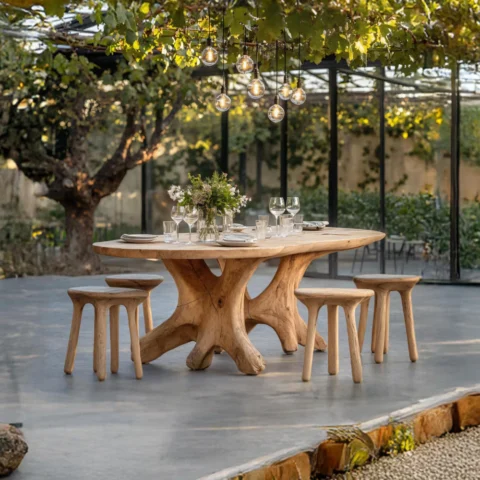 Rooted Elegance - Handcrafted Solid Monkey Pod Sculptural Dining Set