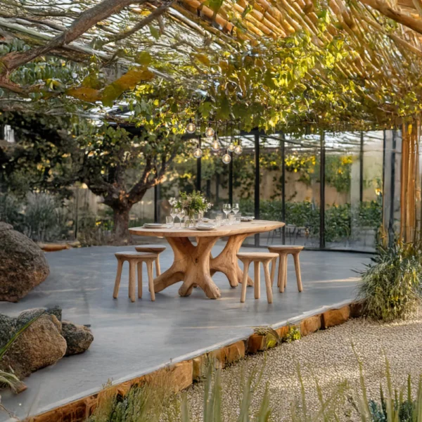 Rooted Elegance - Handcrafted Solid Monkey Pod Sculptural Dining Set